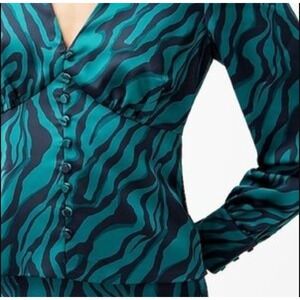 J. Crew‎ Womens Deep V-Neck Zebra Striped Satin Blouse Size 14 Office Career